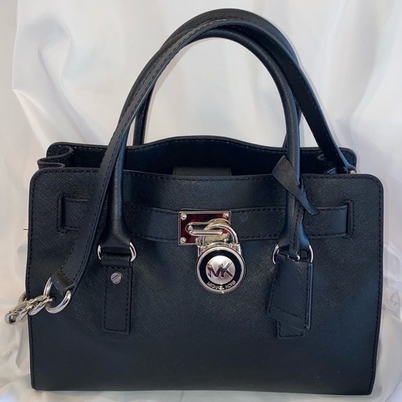 Michael Kors Hamilton Saffiano Black Leather Satchel w/Crossbody Shoulder Strap - Picture 1 of 16